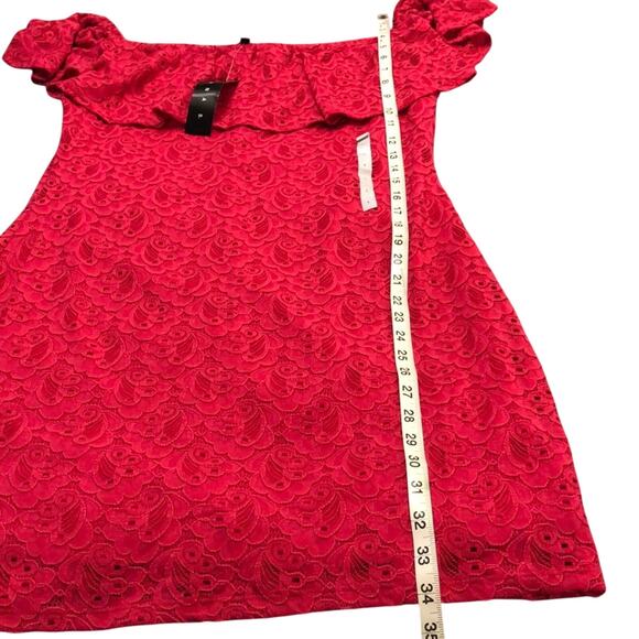Tiana B. Bright Pink Lace Dress Woman Size Large Off Shoulder Romantic Ruffle - Picture 7 of 7